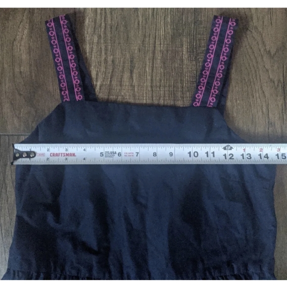 J. Crew Size 2 Solid Navy Blue Maxi Tiered Dress Womens w/ Pink Acc 98% Cotton. - Picture 7 of 12